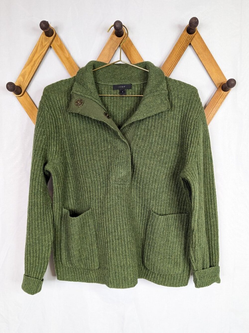 J. Crew Lambswool Green Ribbed Turtle Neck Popover Sweater - Size Small
